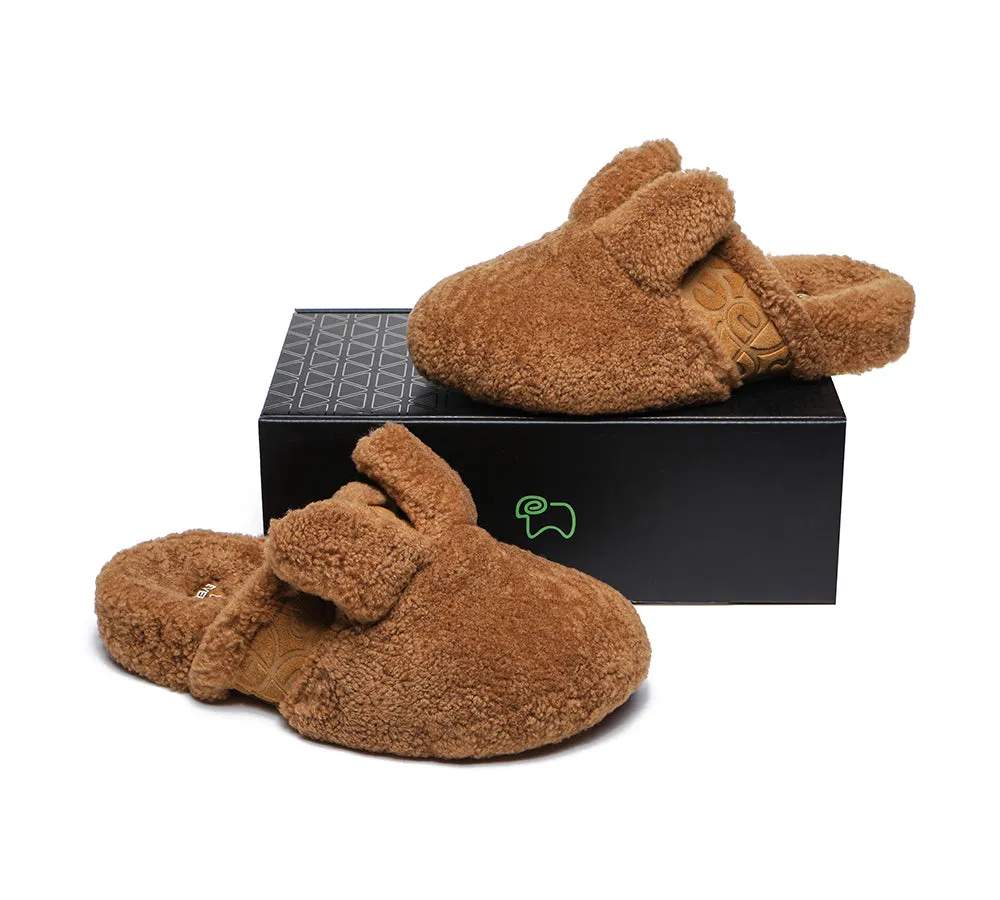 EVERAU Sheepskin Wool Slippers Women, Fluffy Bunny Slippers