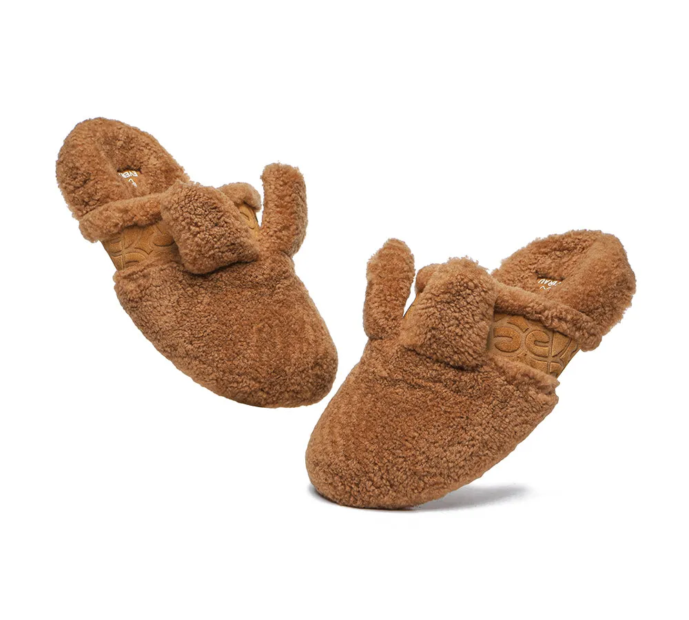 EVERAU Sheepskin Wool Slippers Women, Fluffy Bunny Slippers