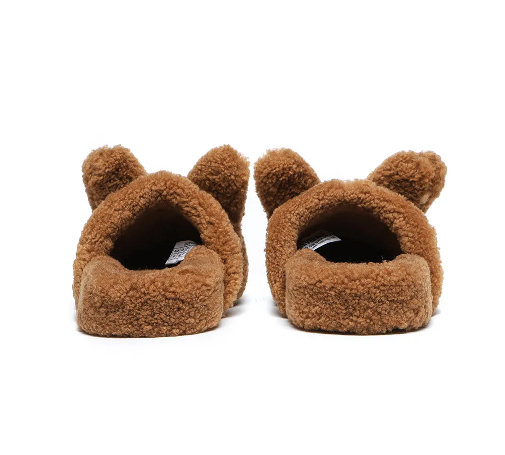 EVERAU Sheepskin Wool Slippers Women, Fluffy Bunny Slippers