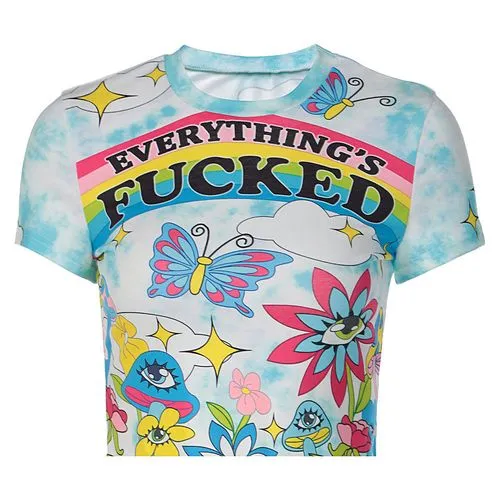 Fashion Colored Rainbow Butterfly Printing  Short Length T-shirt Wholesale