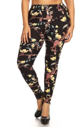 Floral Plus Size Leggings for Slim Fit