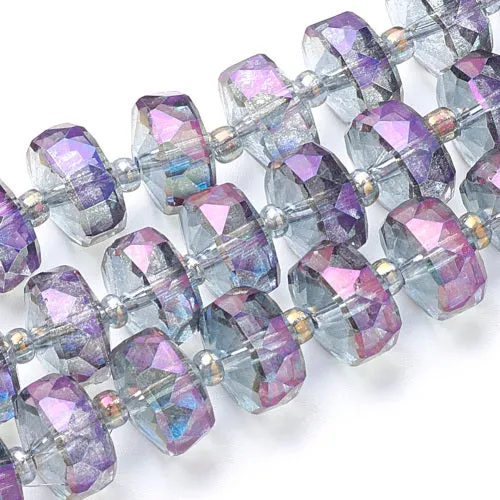 Glass Beads, Electroplated, Rondelle, Faceted, Rainbow Plated, Plum, 8mm