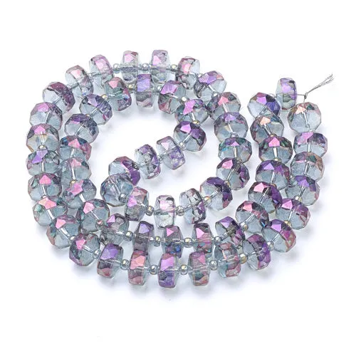 Glass Beads, Electroplated, Rondelle, Faceted, Rainbow Plated, Plum, 8mm