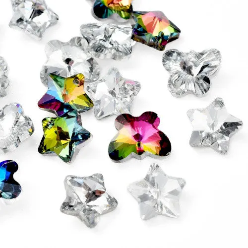 Glass Charms, Butterflies & Stars, Faceted, Foil Back, Clear & Rainbow, AB, 12-13mm