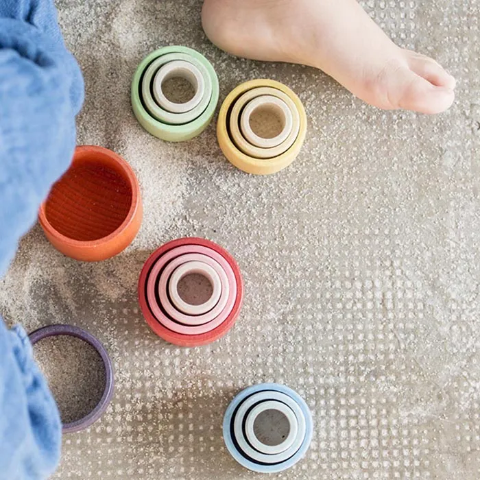 Grapat Wooden Nesting Bowls Rainbow