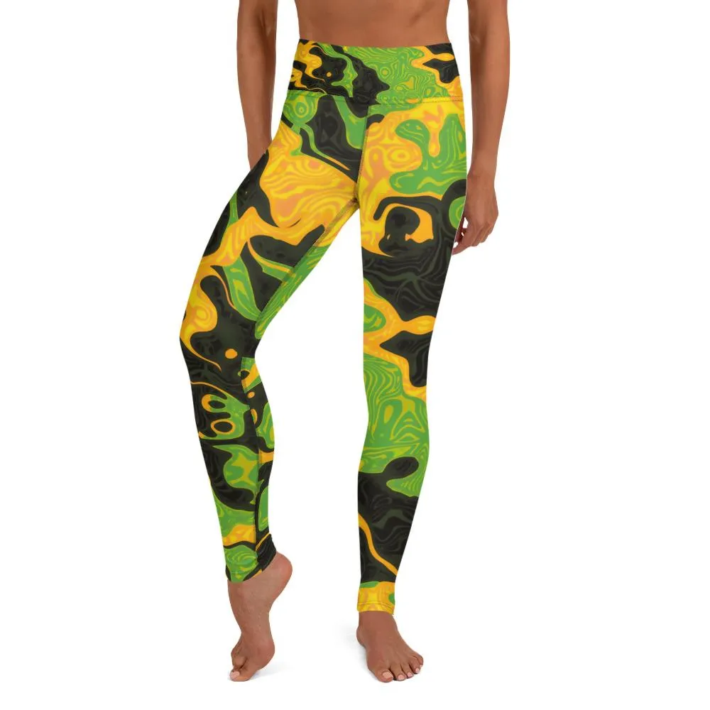 Green Orange Camo High-Waisted Yoga Leggings