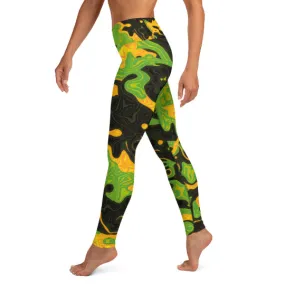 Green Orange Camo High-Waisted Yoga Leggings