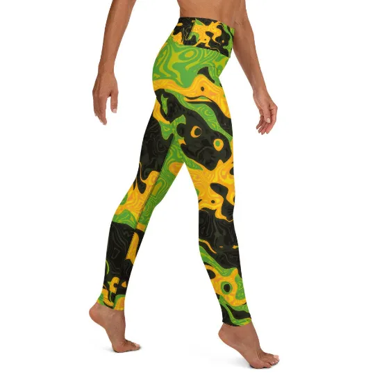 Green Orange Camo High-Waisted Yoga Leggings