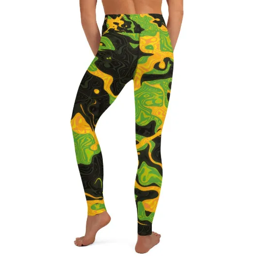 Green Orange Camo High-Waisted Yoga Leggings