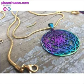 Handmade Rainbow Sri Yantra Pendant, 18k Gold Plated