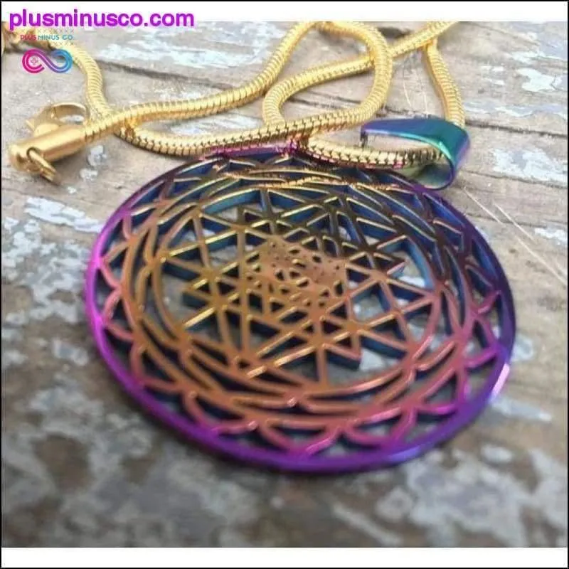 Handmade Rainbow Sri Yantra Pendant, 18k Gold Plated