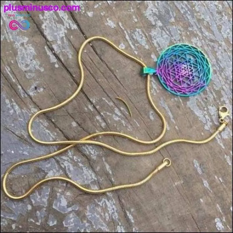 Handmade Rainbow Sri Yantra Pendant, 18k Gold Plated