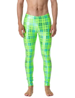 Holographic Green & Blue Plaid Men's Leggings - Shop Now!