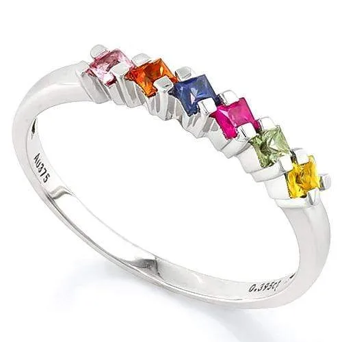 IMMACULATE ! 4/5 CARAT (6 PCS) RAINBOW SAPPHIRE (VS) 9KT SOLID GOLD BAND RING