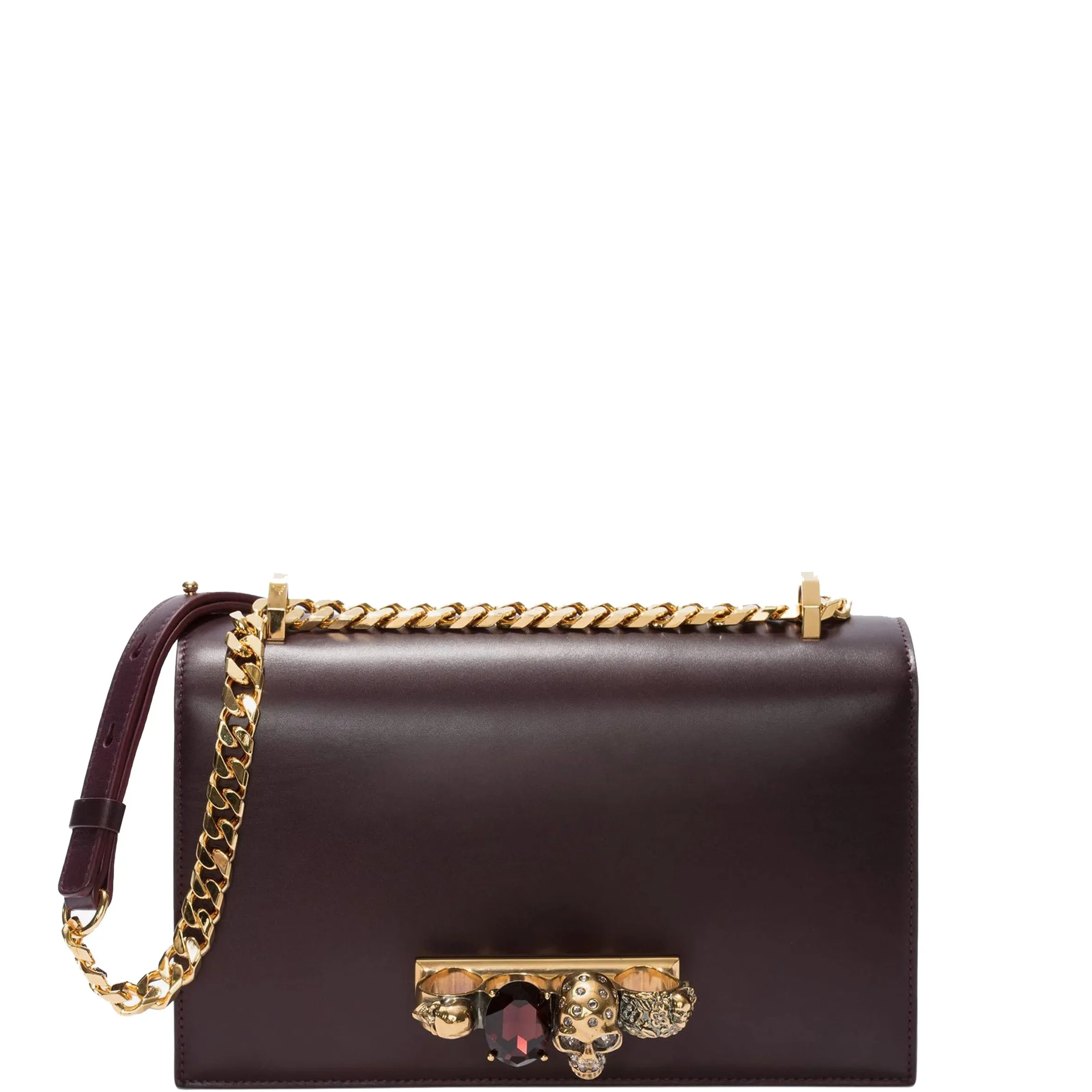 Jewelled Knuckle Satchel - Smooth, Dark Purple/Gold