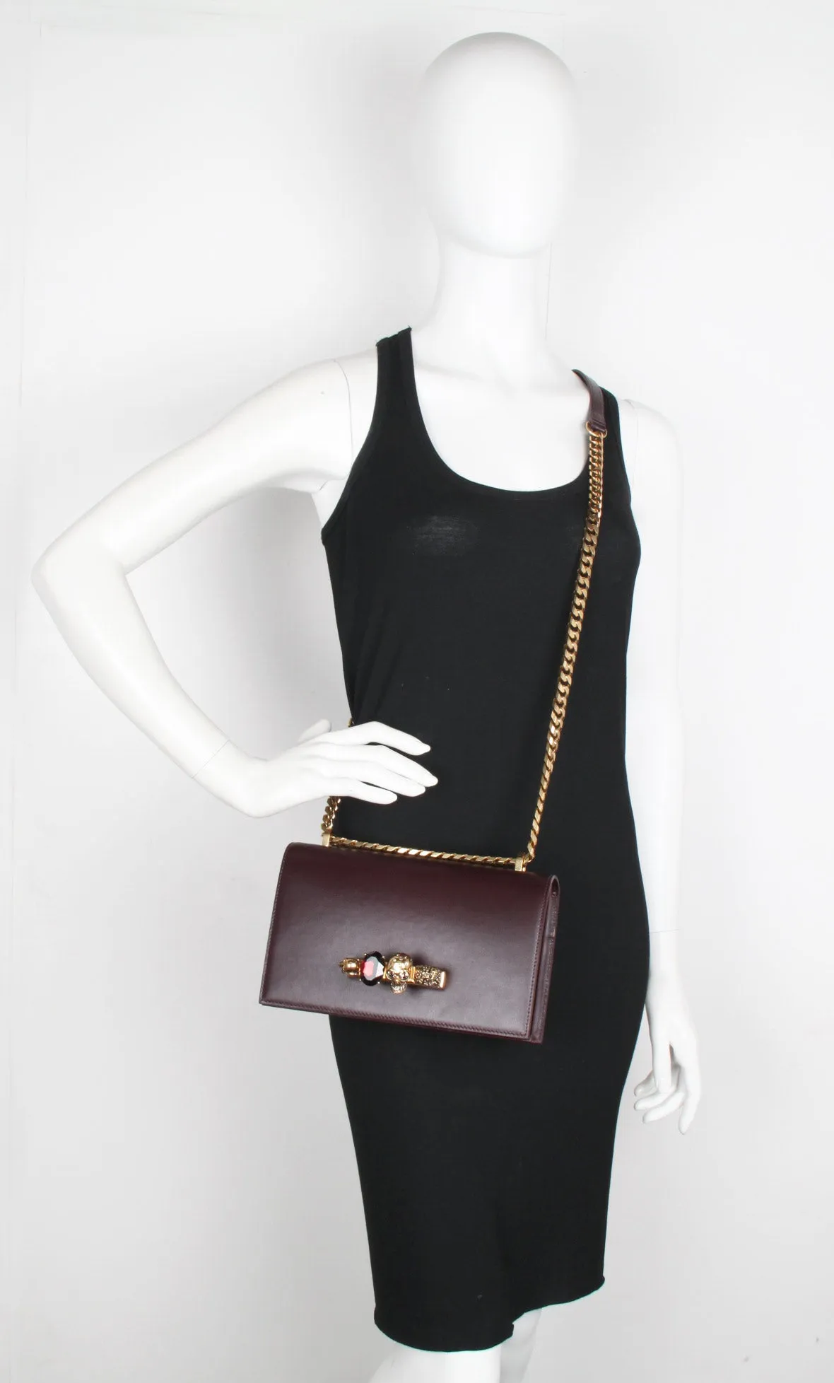 Jewelled Knuckle Satchel - Smooth, Dark Purple/Gold