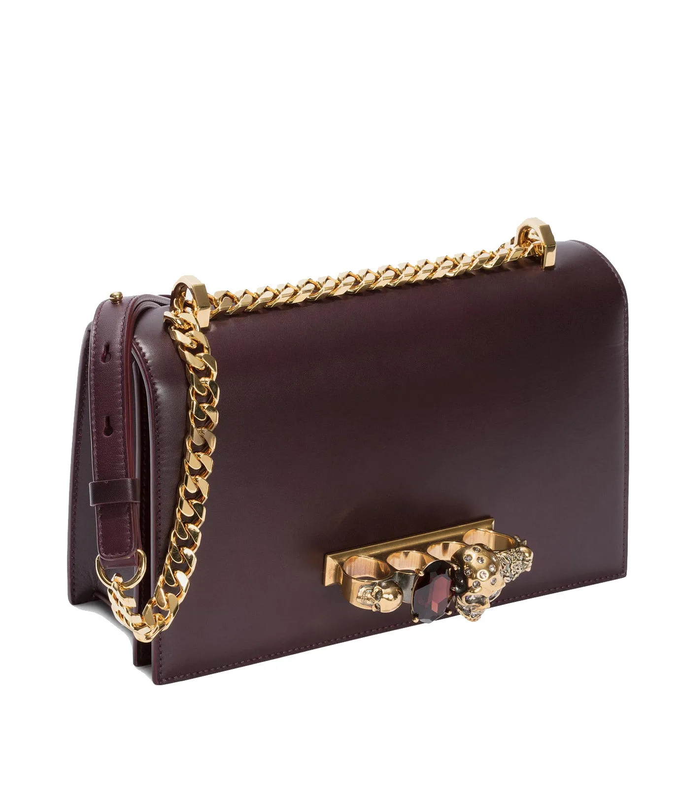 Jewelled Knuckle Satchel - Smooth, Dark Purple/Gold