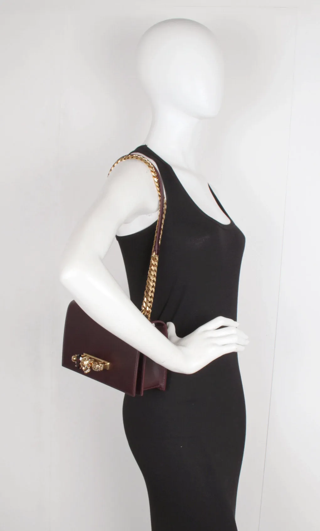 Jewelled Knuckle Satchel - Smooth, Dark Purple/Gold