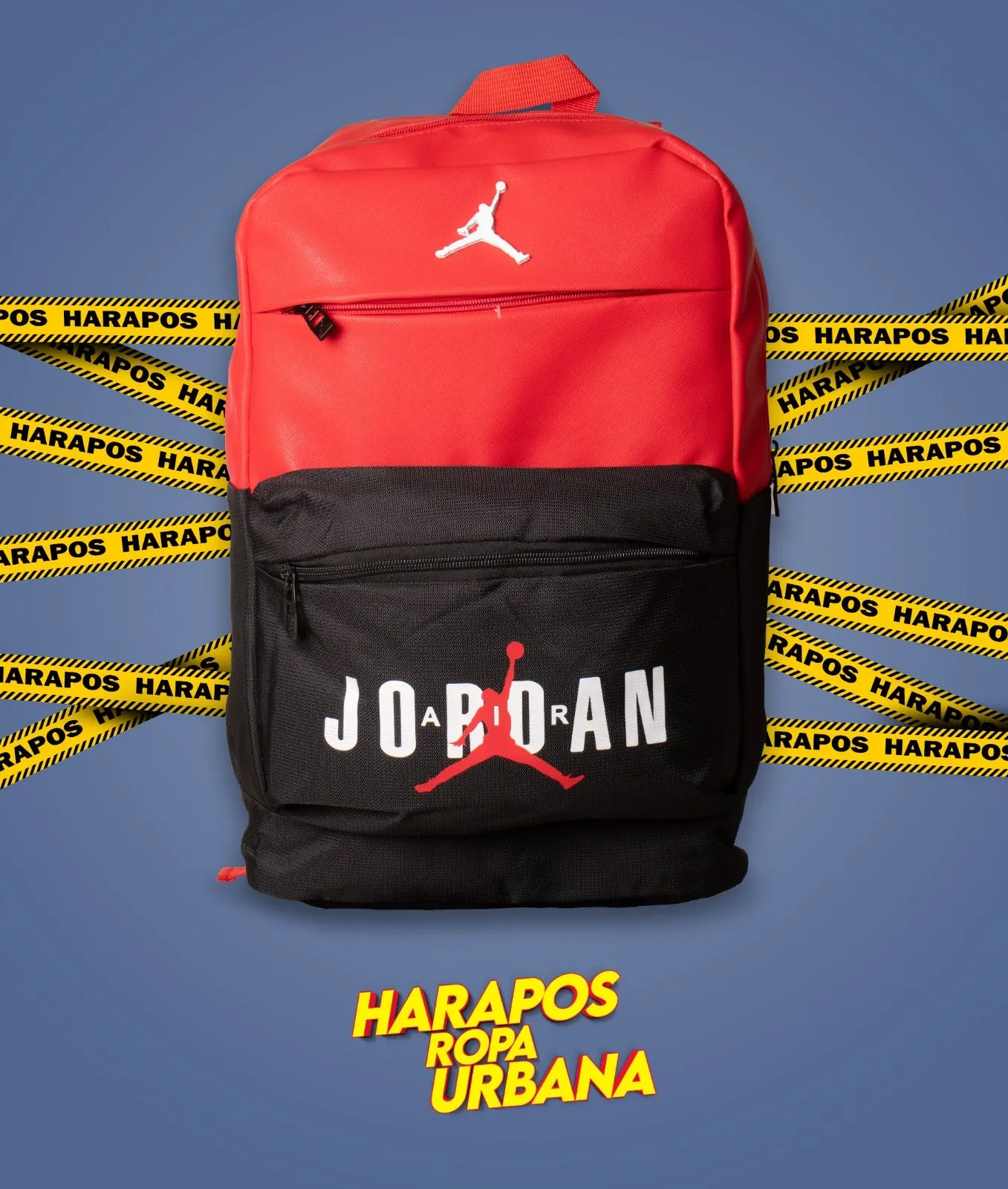 Jordan leather/canvas red/black backpack with white logo.