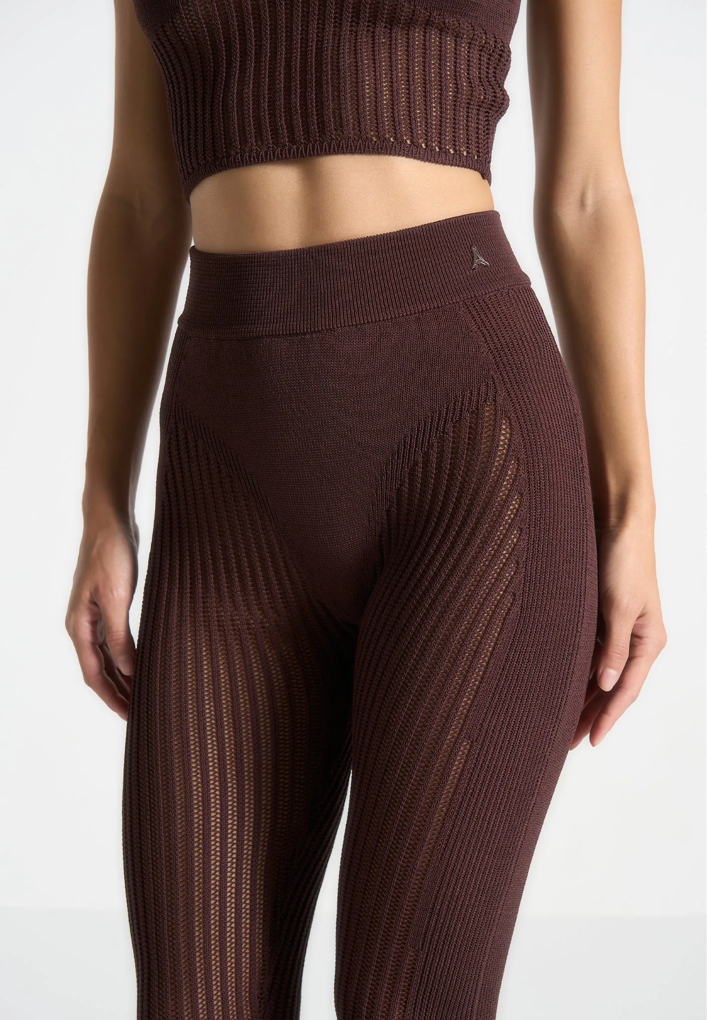 Knitted Contour Footsie Leggings - Brown