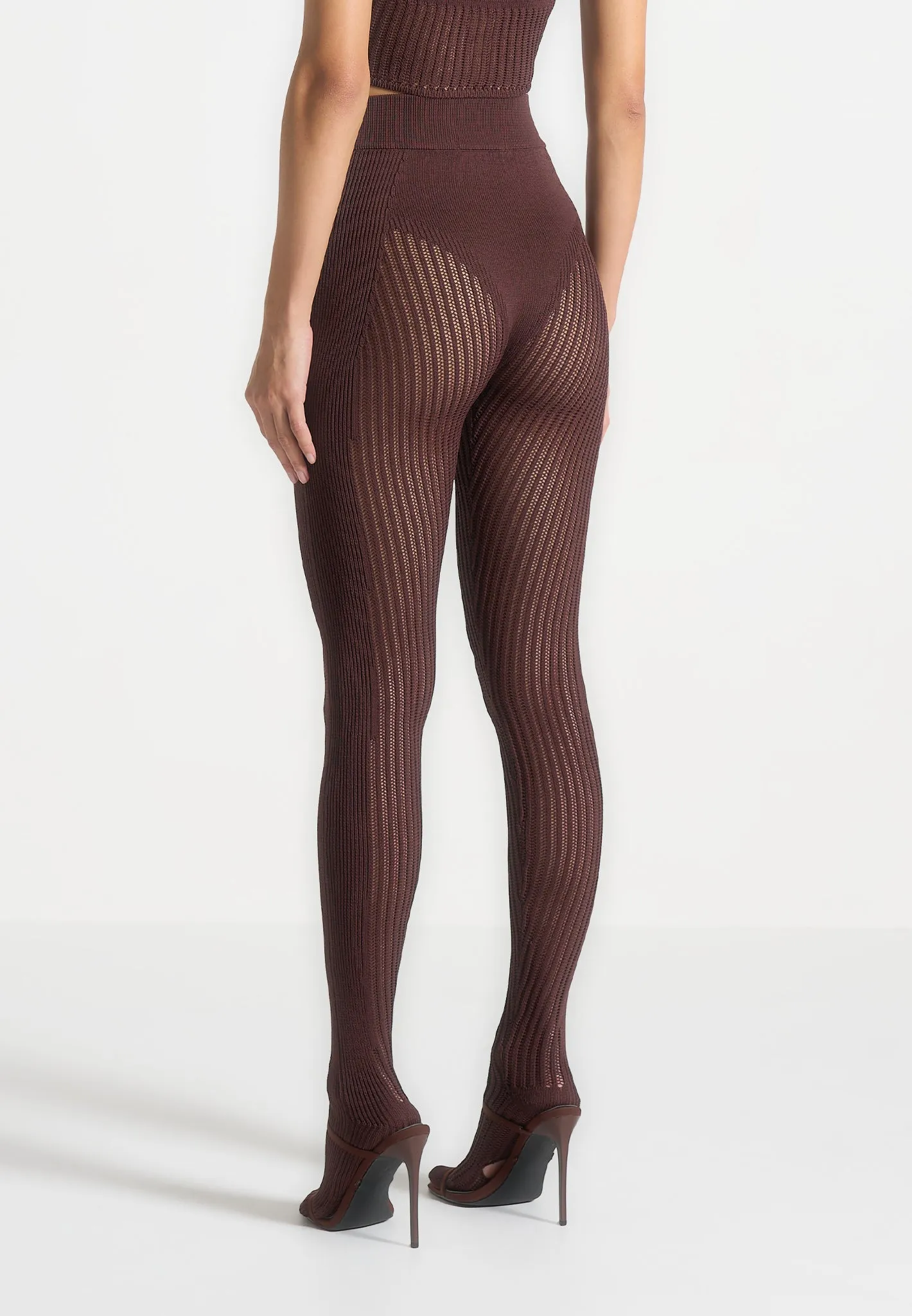 Knitted Contour Footsie Leggings - Brown