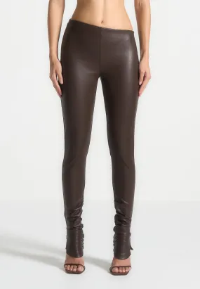 Leather Angled Waistband Leggings - Brown