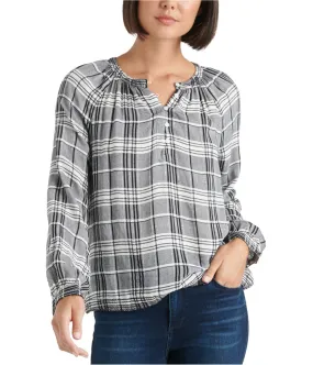 Lucky Brand Womens Plaid Peasant Blouse