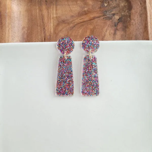 Mia Glitter Earrings - Rainbow Sparkle