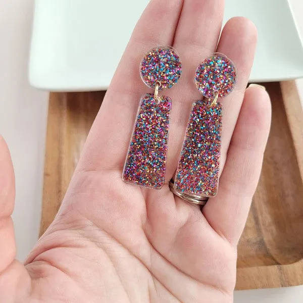 Mia Glitter Earrings - Rainbow Sparkle