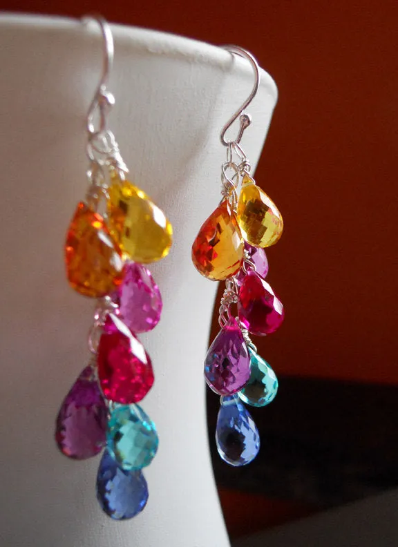 Multi color quartz teardrop earrings - Vibrant Gemstone Jewelry