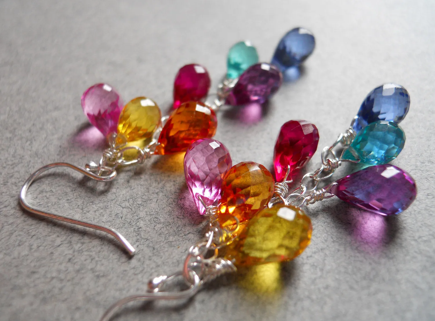 Multi color quartz teardrop earrings - Vibrant Gemstone Jewelry