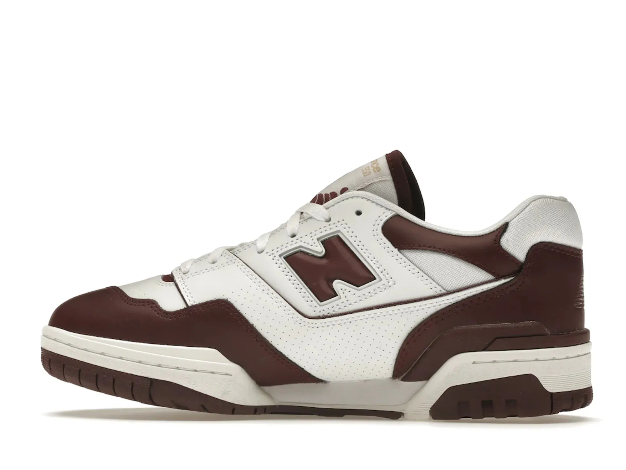 New Balance 550 White Burgundy sneakers.