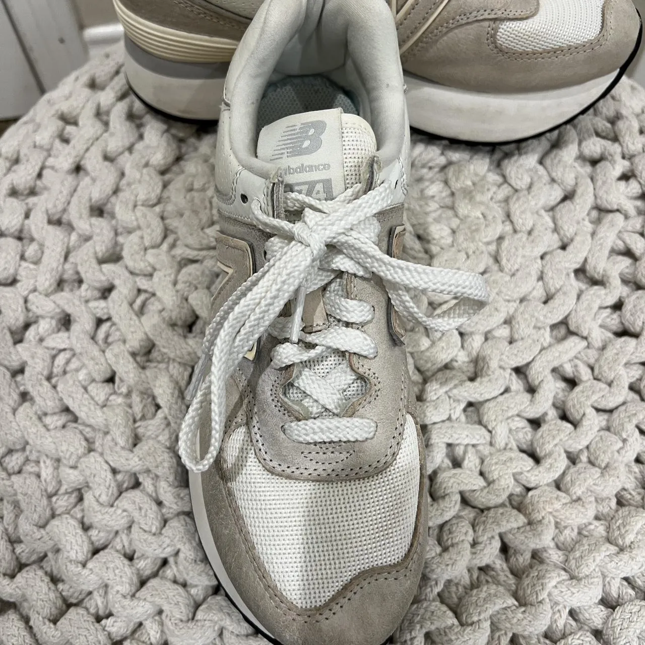 New Balance Women's Tan and White Trainers