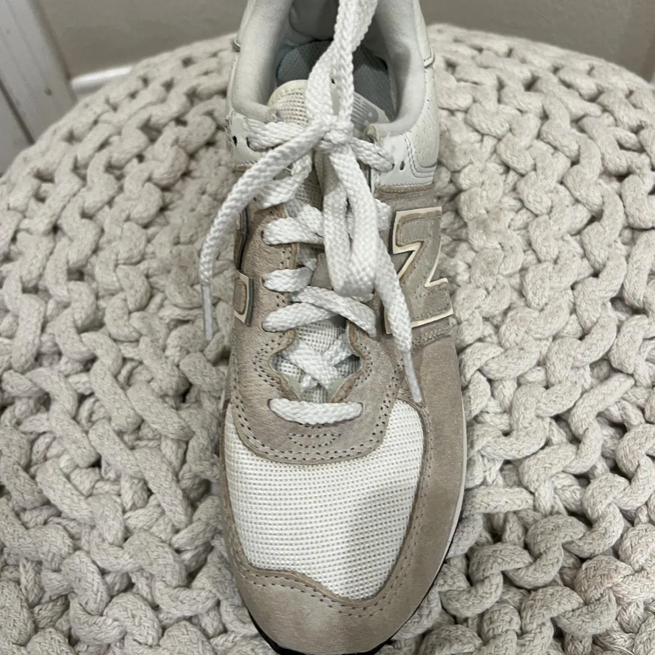 New Balance Women's Tan and White Trainers