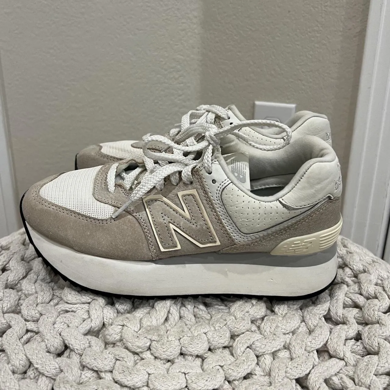 New Balance Women's Tan and White Trainers