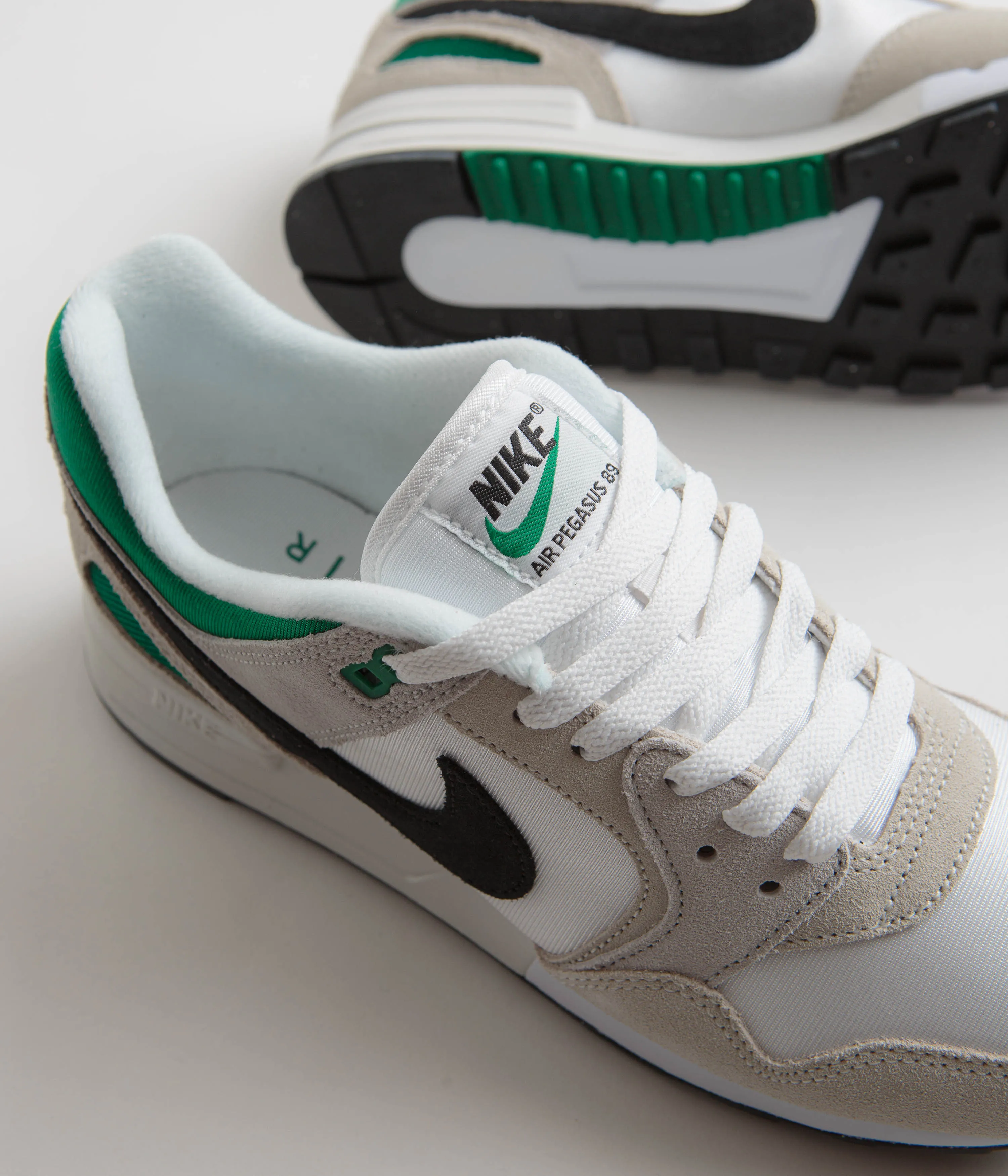 Nike Air Pegasus 89 Shoes in White and Black, Malachite, Photon Dust