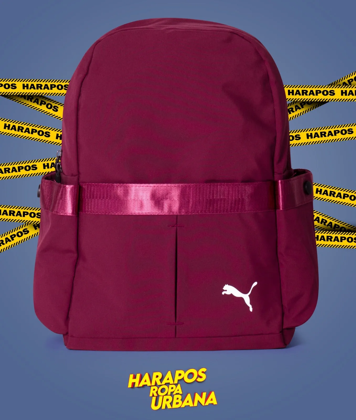 Puma backpack with crimson strap in the middle.