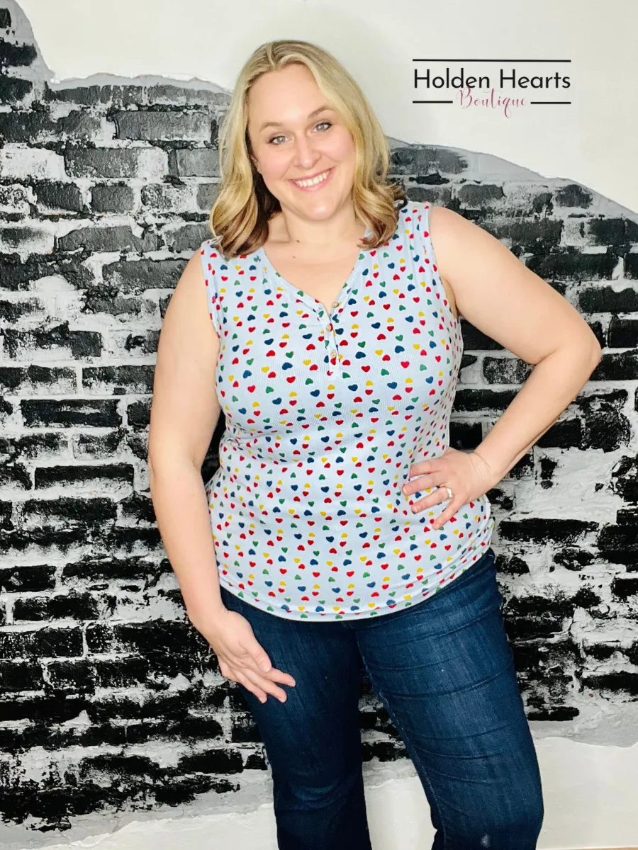 Rainbow Henley Sleeveless Top.