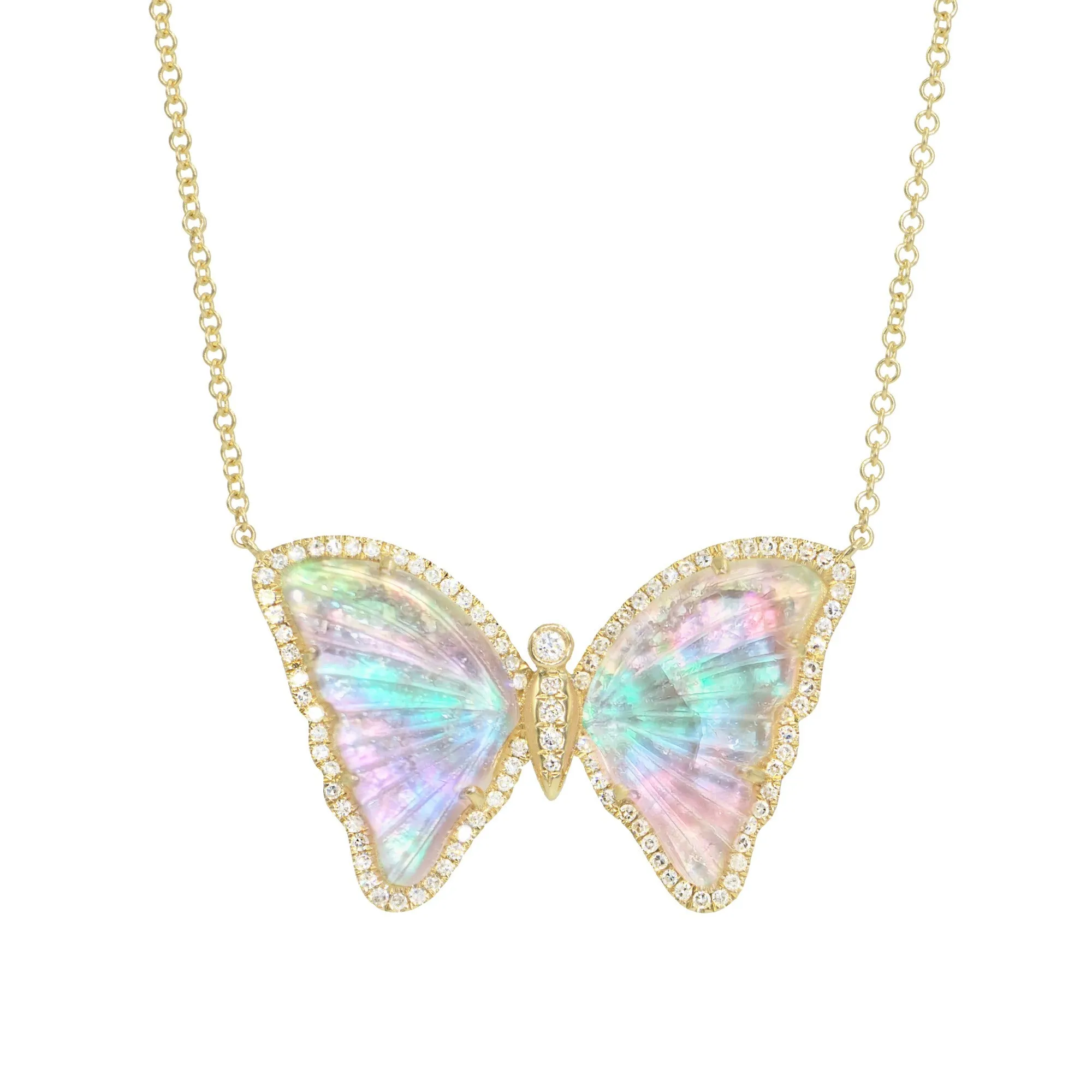 Rainbow Pearl and Tourmaline Butterfly Necklace with Diamonds