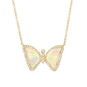 Rainbow Prism Butterfly Necklace With Pearl and Diamonds