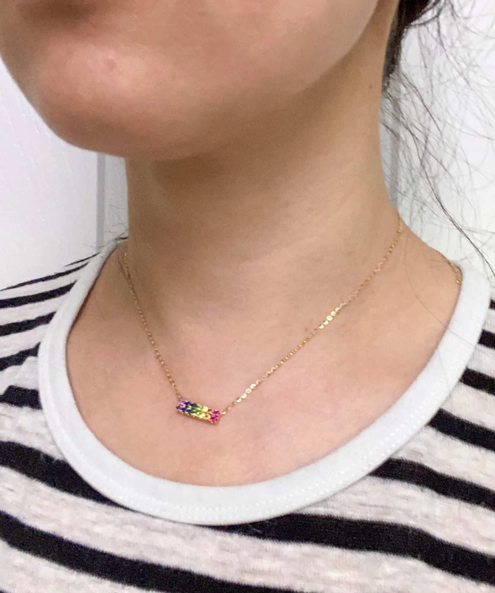 Rainbow Sapphire Gemstone Pendant Necklace 14K Gold Adjustable Chain September Birthstone AD2205