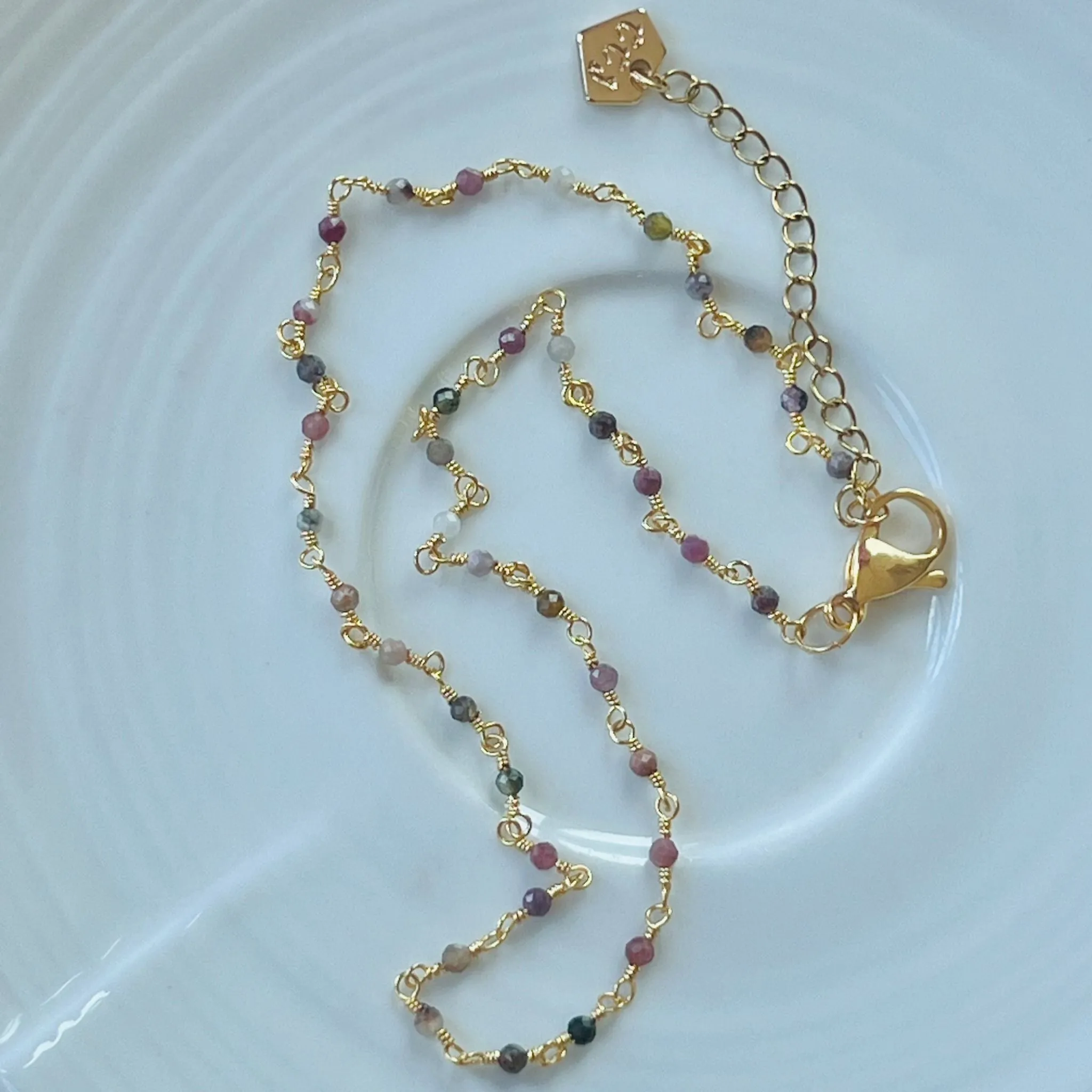 Rainbow Tourmaline Choker Necklace with Gold Hardware