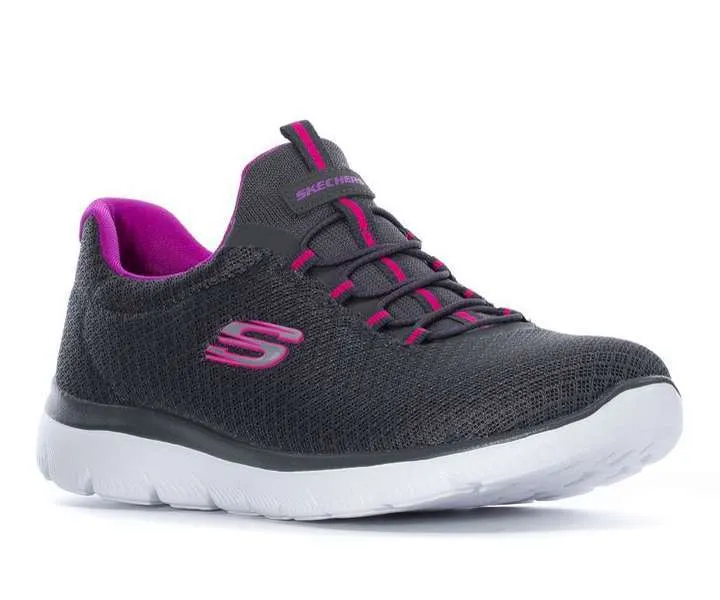 Skechers Women’s Summits Bungee Slip On Wide Fit Shoes – Charcoal Pink