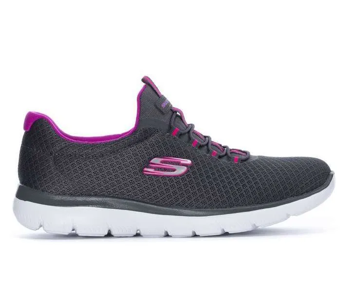 Skechers Women’s Summits Bungee Slip On Wide Fit Shoes – Charcoal Pink