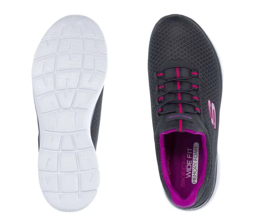 Skechers Women’s Summits Bungee Slip On Wide Fit Shoes – Charcoal Pink