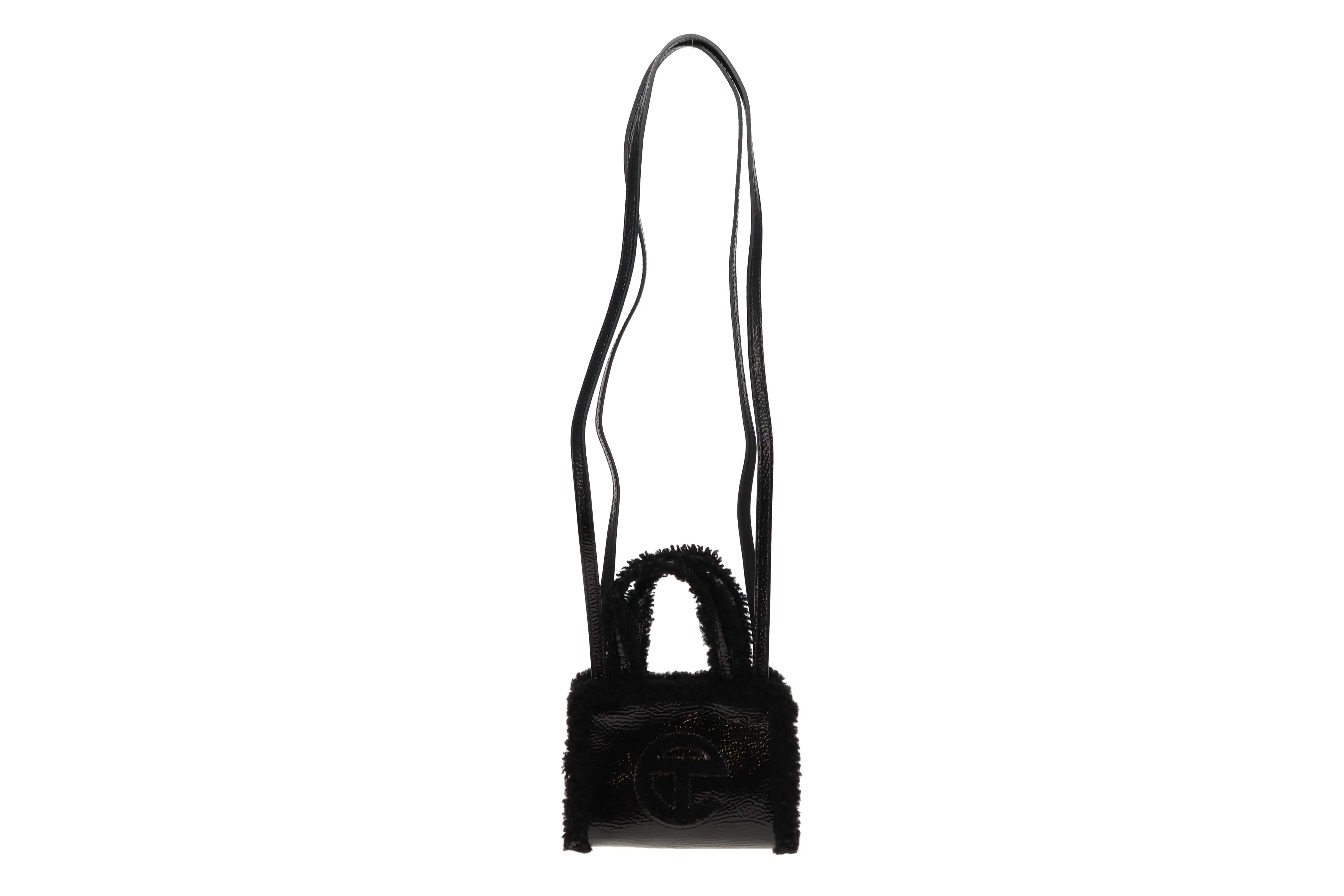 Telfar Ugg Black Leather Small Shopping Tote - Crinkled Finish.