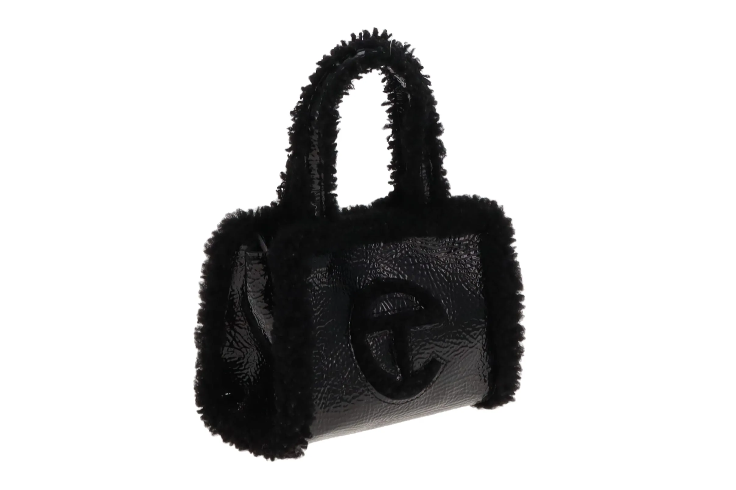 Telfar Ugg Black Leather Small Shopping Tote - Crinkled Finish.