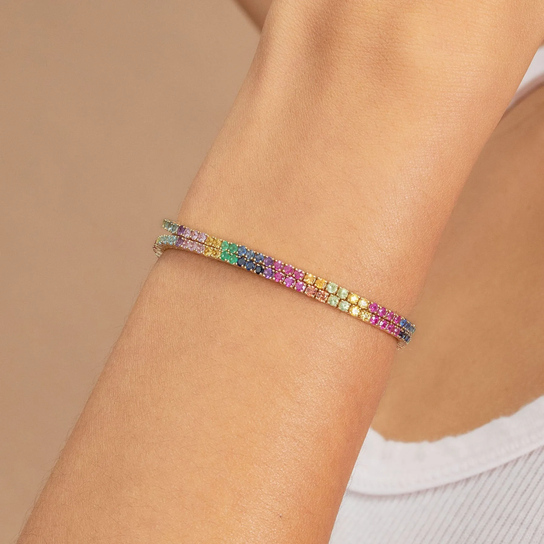 The Perfect Personalized Tennis Bracelet - Rainbow / 14k Yellow Gold