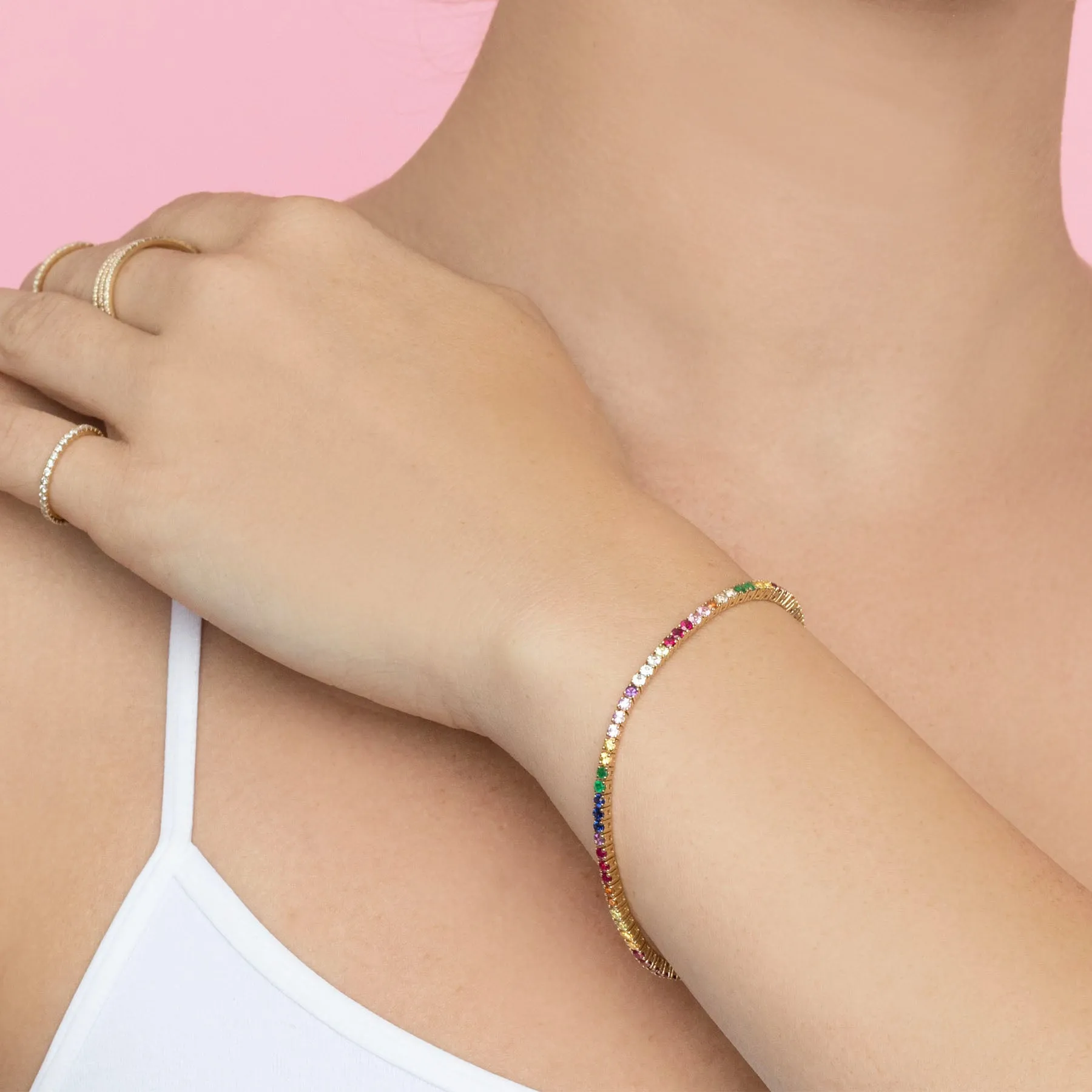 The Perfect Personalized Tennis Bracelet - Rainbow / 14k Yellow Gold