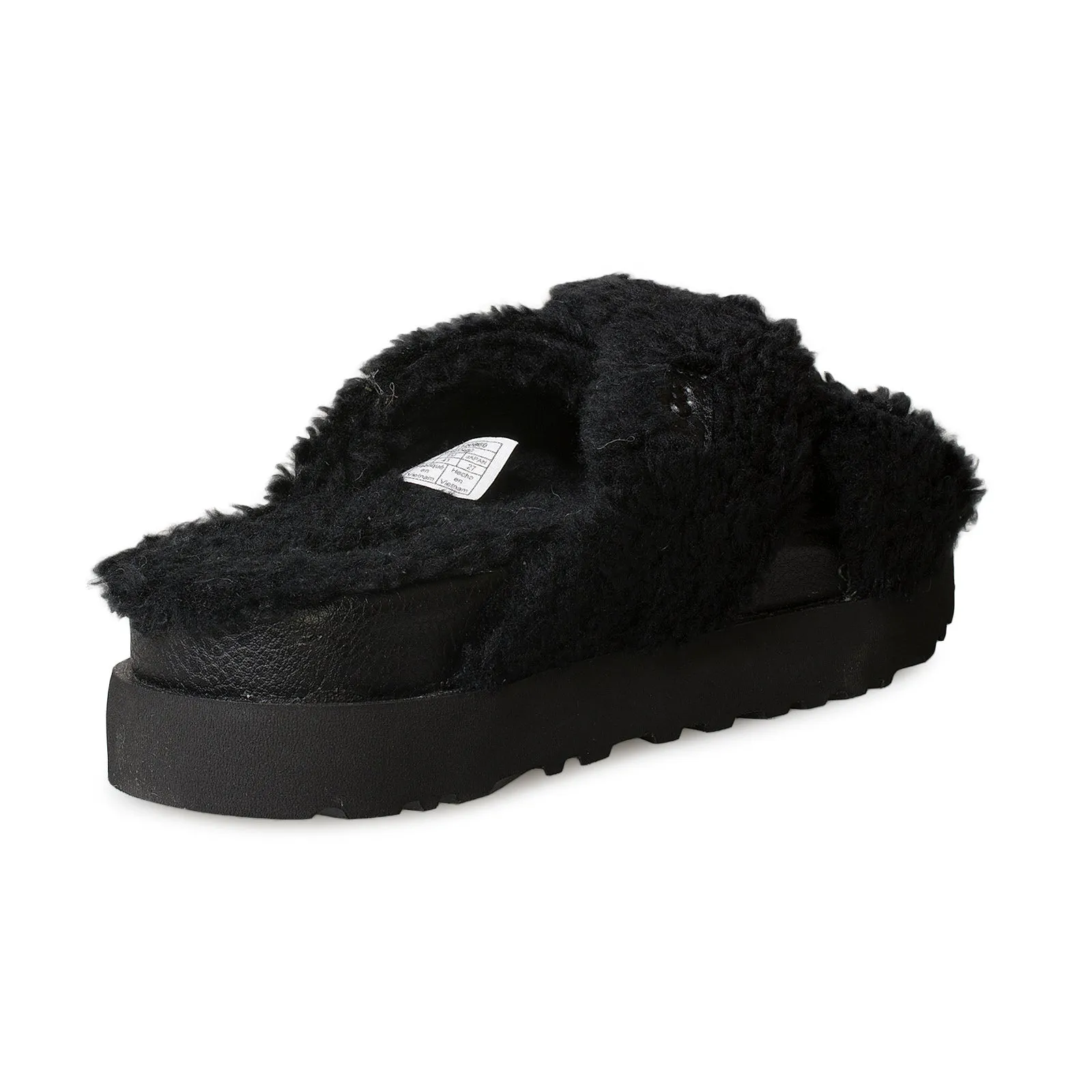 UGG Women's Black Fuzz Sugar Cross Slide Slippers